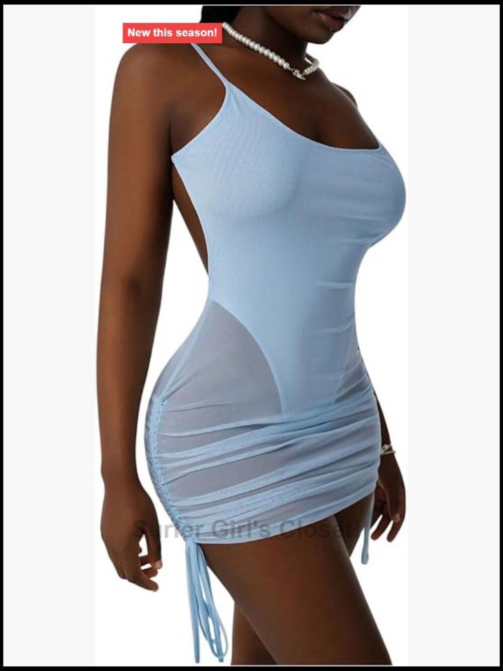 High Stretch Bodycon Mini Dress with Mesh Drawstring - Party Club Night Out